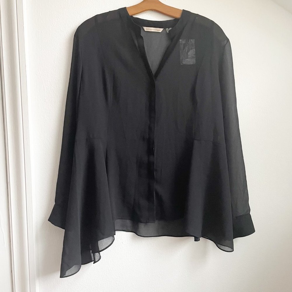 NWOT Soft Surrounding Black Sheer Asymmetrial Tunic Mandarin Collar Size PS